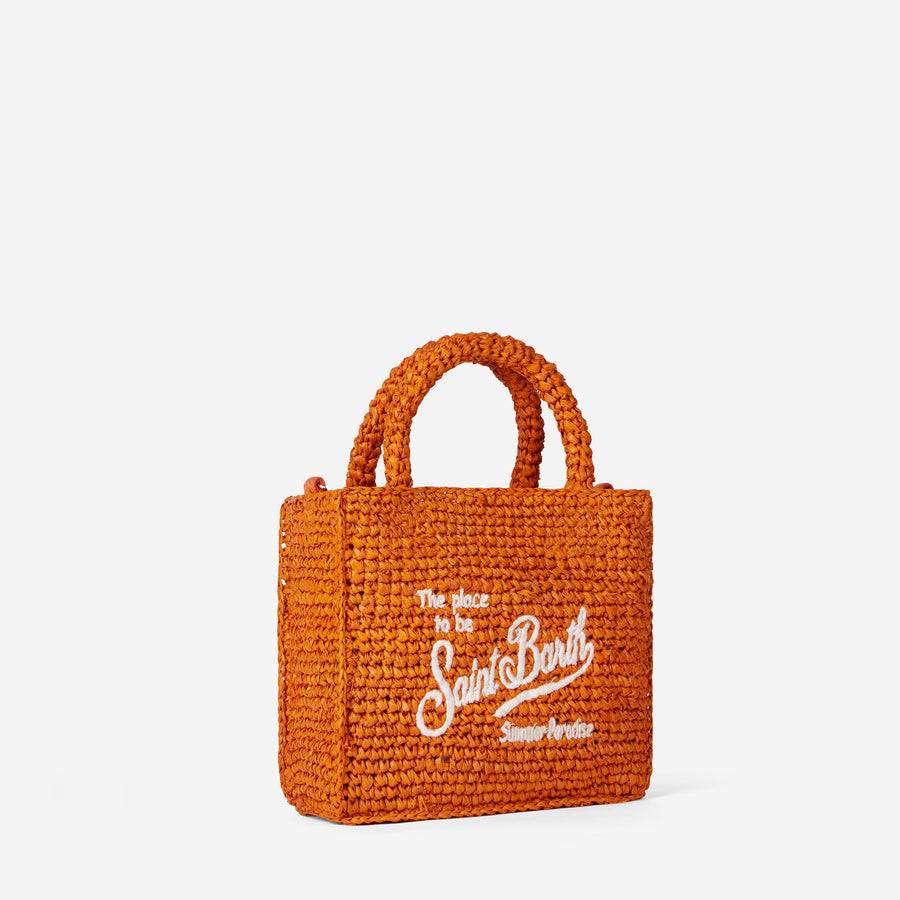 Mc2 Saint Barth Mini borsa Vanity in rafia arancione con ricamo frontale Latest fashion