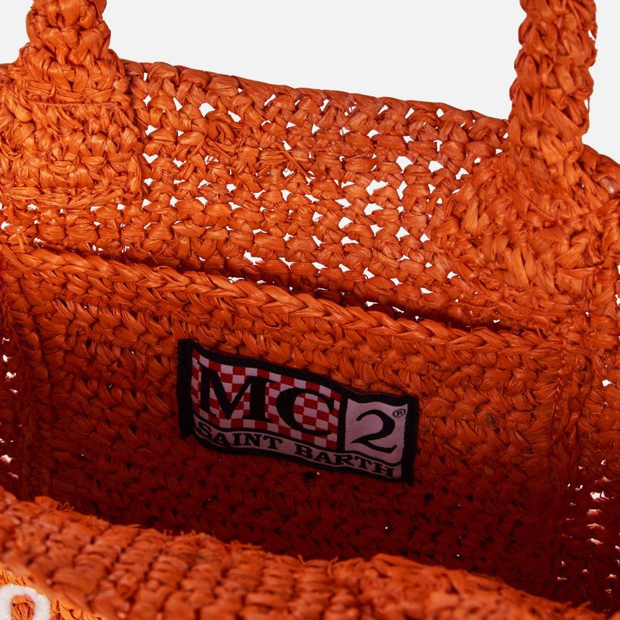 Mc2 Saint Barth Mini borsa Vanity in rafia arancione con ricamo frontale Latest fashion