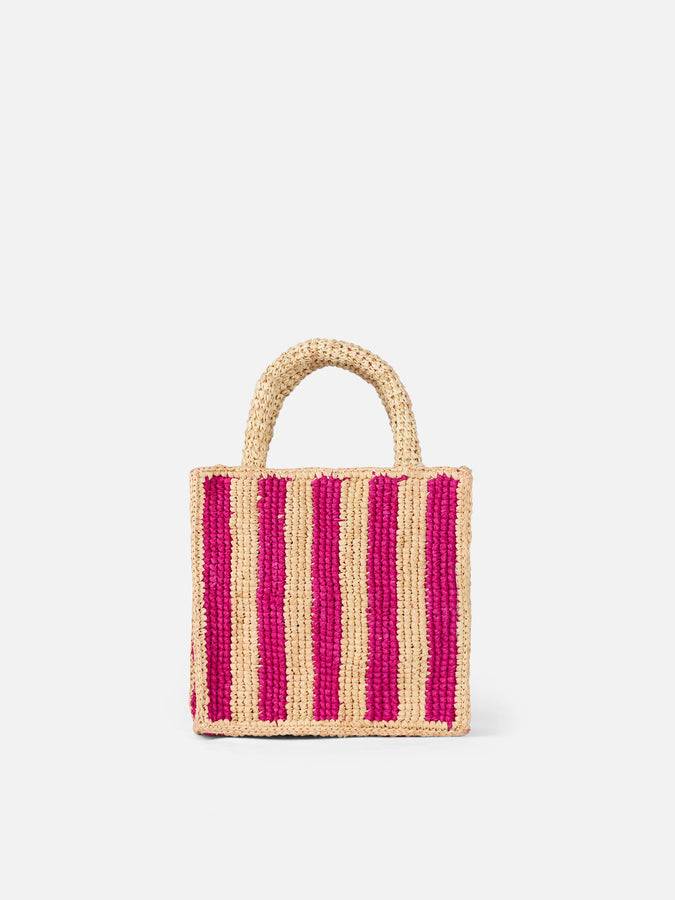Mc2 Saint Barth Borsa Mini Vanity Raffia a righe fucsia con ricami Lightning offer
