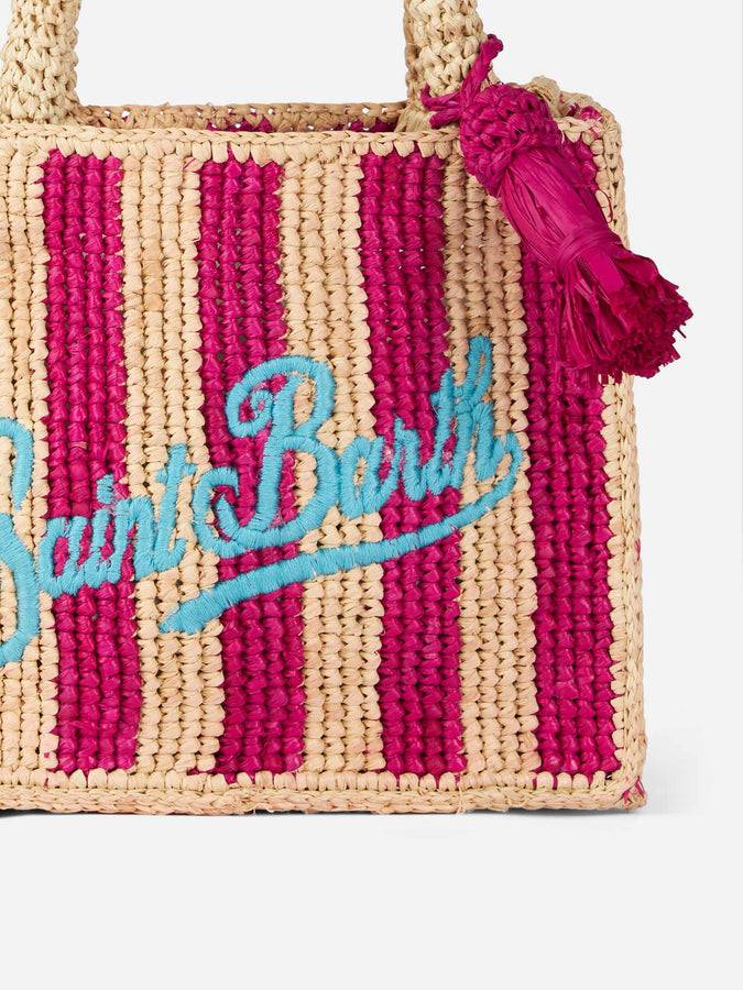 Mc2 Saint Barth Borsa Mini Vanity Raffia a righe fucsia con ricami Lightning offer