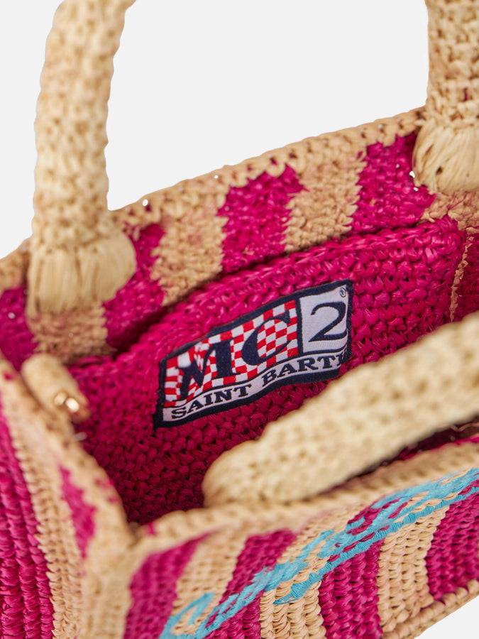 Mc2 Saint Barth Borsa Mini Vanity Raffia a righe fucsia con ricami Lightning offer
