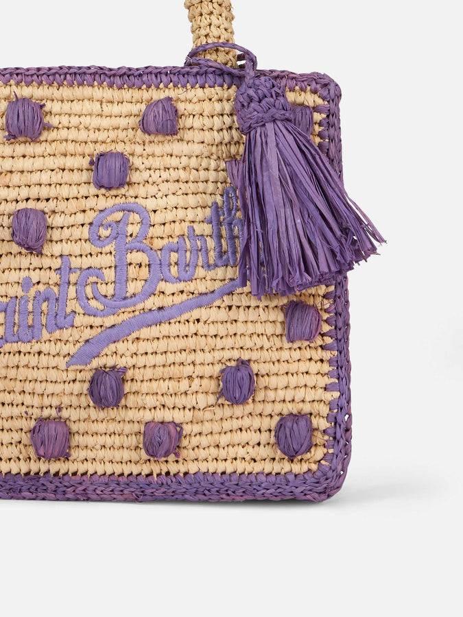Mc2 Saint Barth Borsa Mini Vanity Raffia beige naturale con applicazioni a pois Grandi sconti