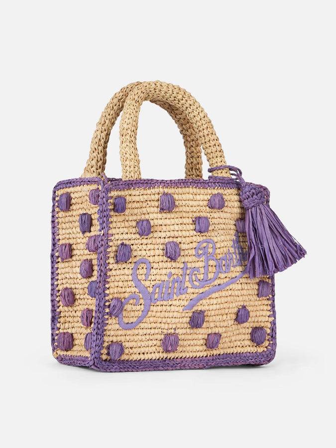 Mc2 Saint Barth Borsa Mini Vanity Raffia beige naturale con applicazioni a pois Grandi sconti