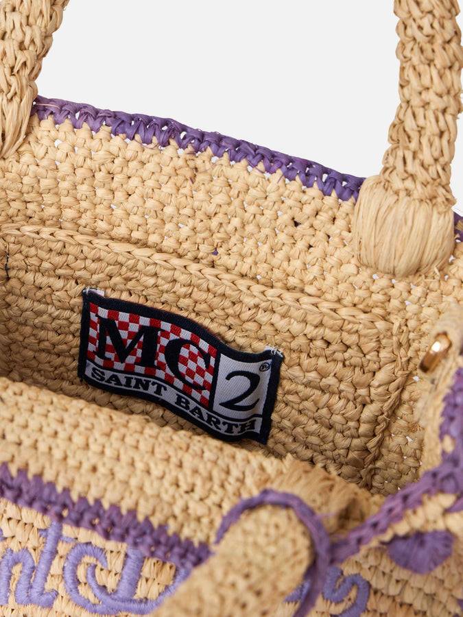 Mc2 Saint Barth Borsa Mini Vanity Raffia beige naturale con applicazioni a pois Grandi sconti