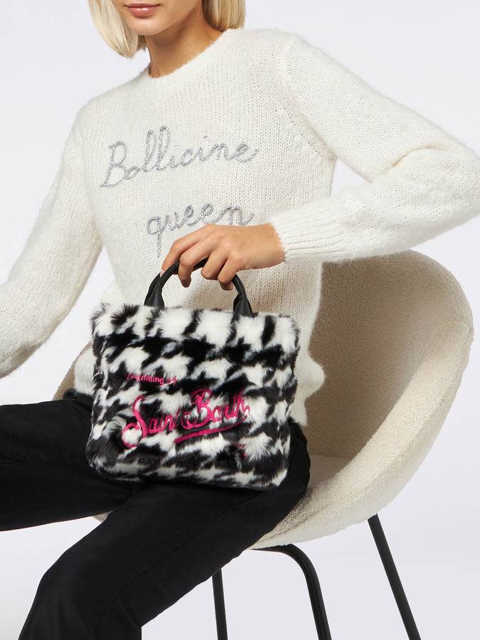 Mc2 Saint Barth Borsa Mini Vanity morbida e pelosa con stampa jacquard pied de poule Bestseller