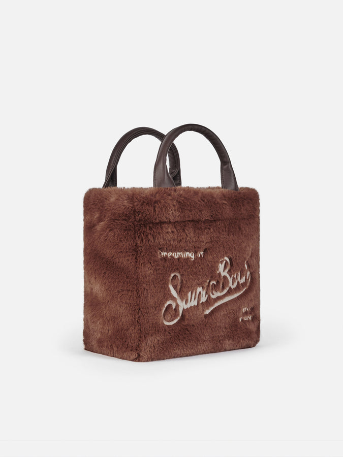 Mc2 Saint Barth Borsa marrone Mini Vanity morbida con tessuto furry Offerte stagionali