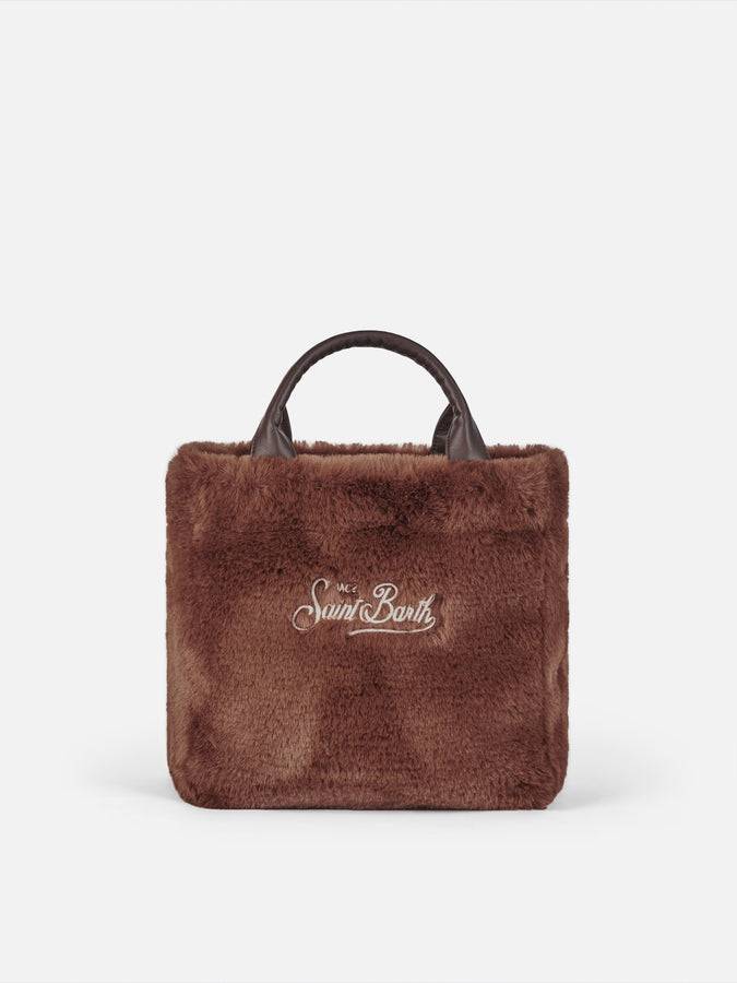 Mc2 Saint Barth Borsa marrone Mini Vanity morbida con tessuto furry Offerte stagionali