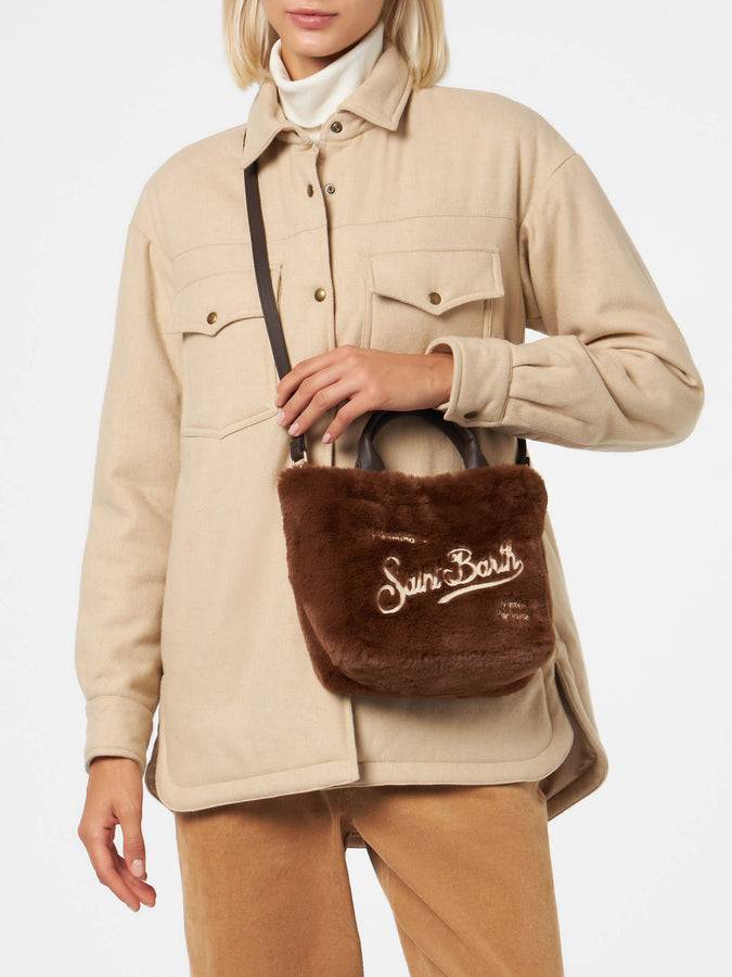 Mc2 Saint Barth Borsa marrone Mini Vanity morbida con tessuto furry Offerte stagionali