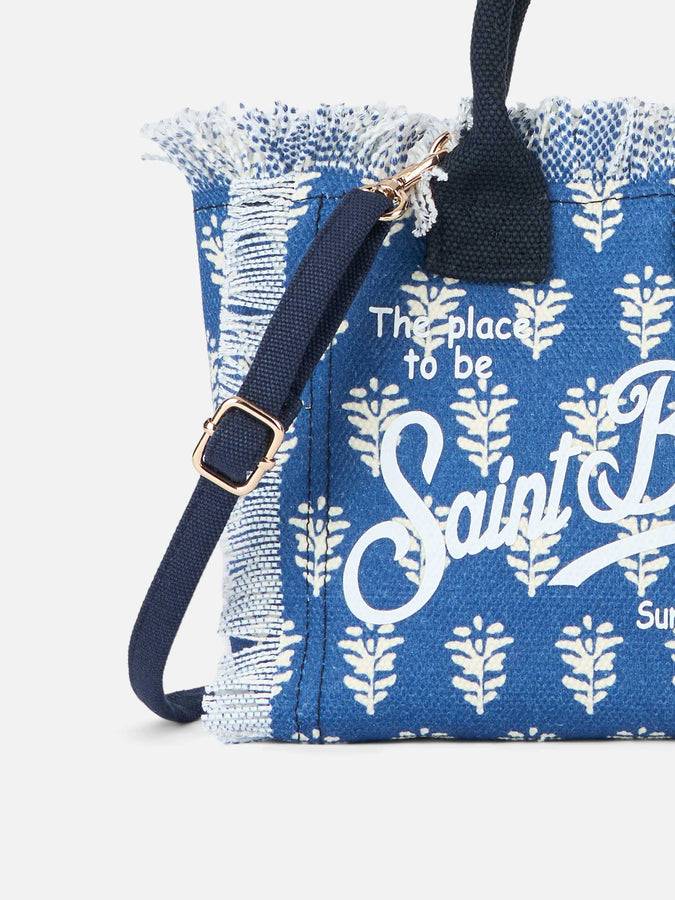 Mc2 Saint Barth Cotton canvas Mini Vanity bag with indigo flower print Comprane uno, ottenene uno gratis