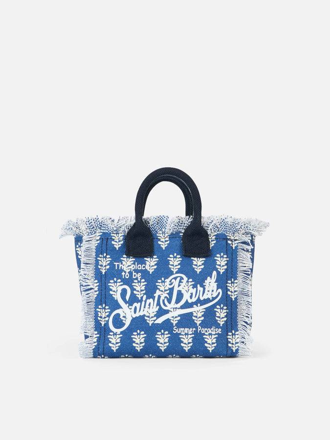 Mc2 Saint Barth Cotton canvas Mini Vanity bag with indigo flower print Comprane uno, ottenene uno gratis