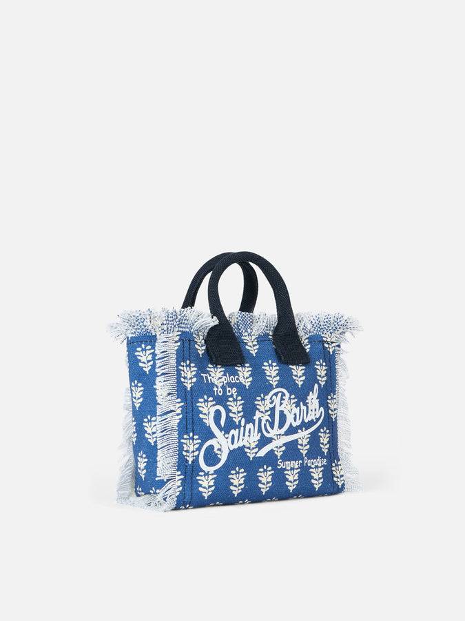 Mc2 Saint Barth Cotton canvas Mini Vanity bag with indigo flower print Comprane uno, ottenene uno gratis