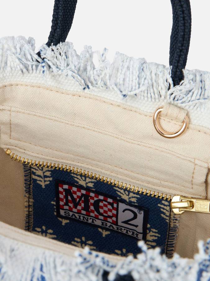 Mc2 Saint Barth Cotton canvas Mini Vanity bag with indigo flower print Comprane uno, ottenene uno gratis