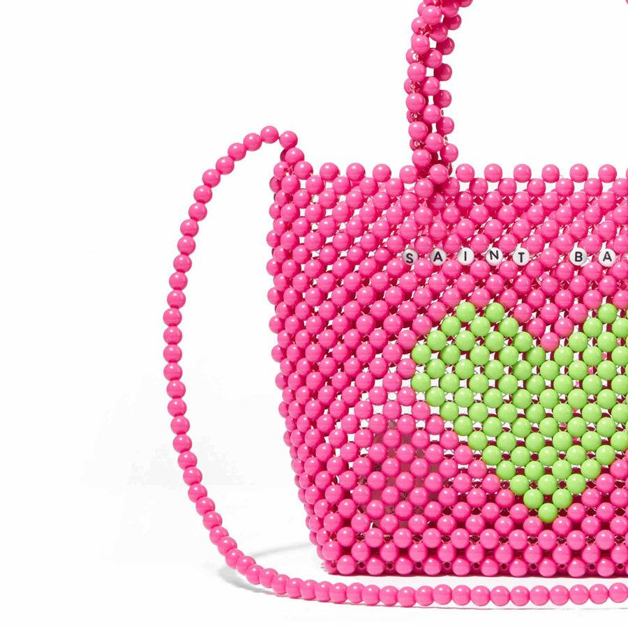 Mc2 Saint Barth Borsa a mano rosa con perline e cuore verde Offerte speciali