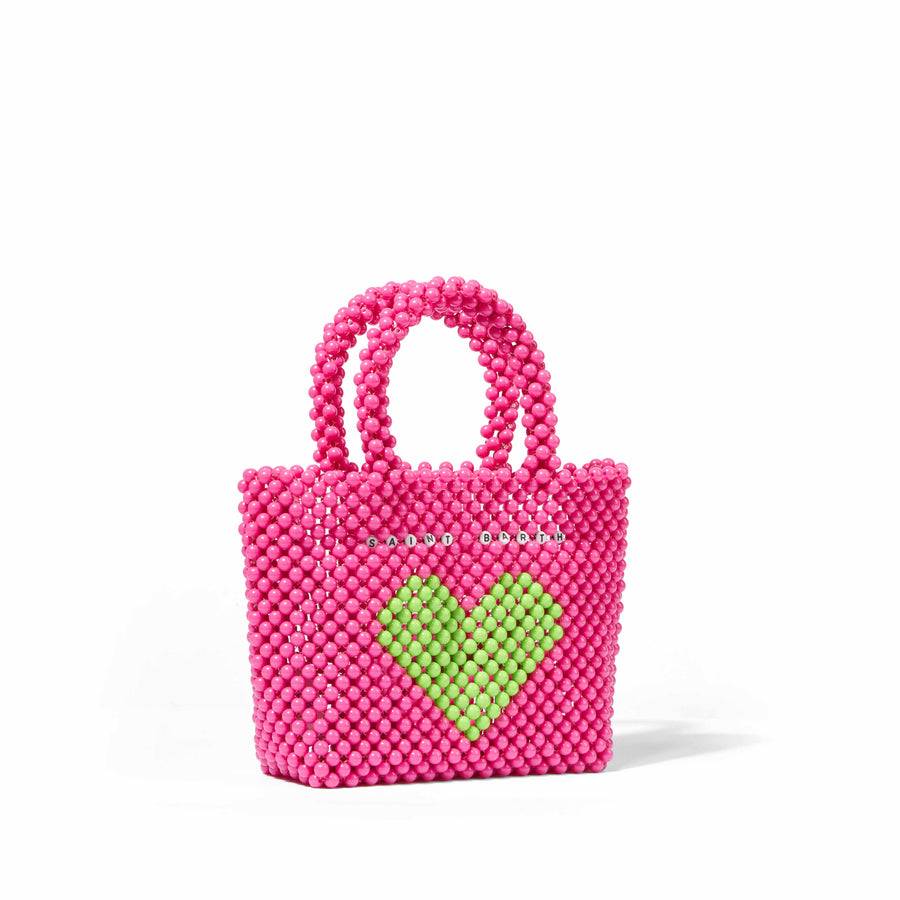 Mc2 Saint Barth Borsa a mano rosa con perline e cuore verde Offerte speciali