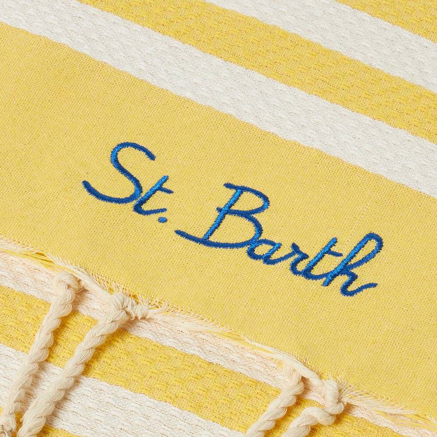 Mc2 Saint Barth Fouta classico a nido d'ape a righe bianche e gialle Promozione