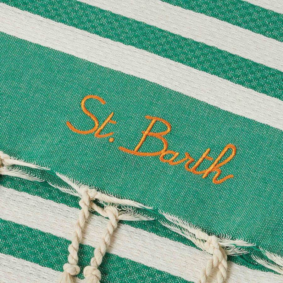 Mc2 Saint Barth Fouta classico a nido d'ape con righe bianche e verdi Spedizione Gratuita
