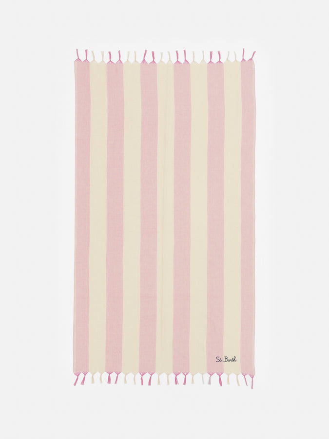 Mc2 Saint Barth Light cotton beach towel Fouta with pink striped print Soddisfazione Garantita
