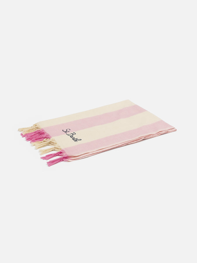Mc2 Saint Barth Light cotton beach towel Fouta with pink striped print Soddisfazione Garantita