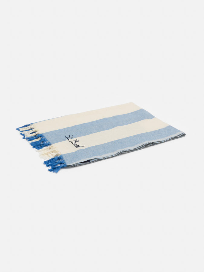 Mc2 Saint Barth Light cotton beach towel Fouta with bluette striped print Shopping Online