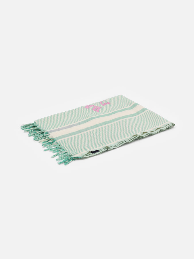 Mc2 Saint Barth Light cotton beach towel Fouta with water green striped print and embroidery Affare Del Giorno