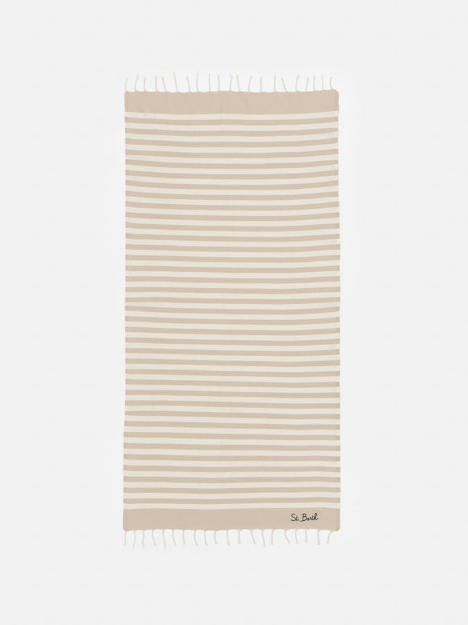 Mc2 Saint Barth Cotton beach towel Fouta with beige striped print Prezzo Ridotto