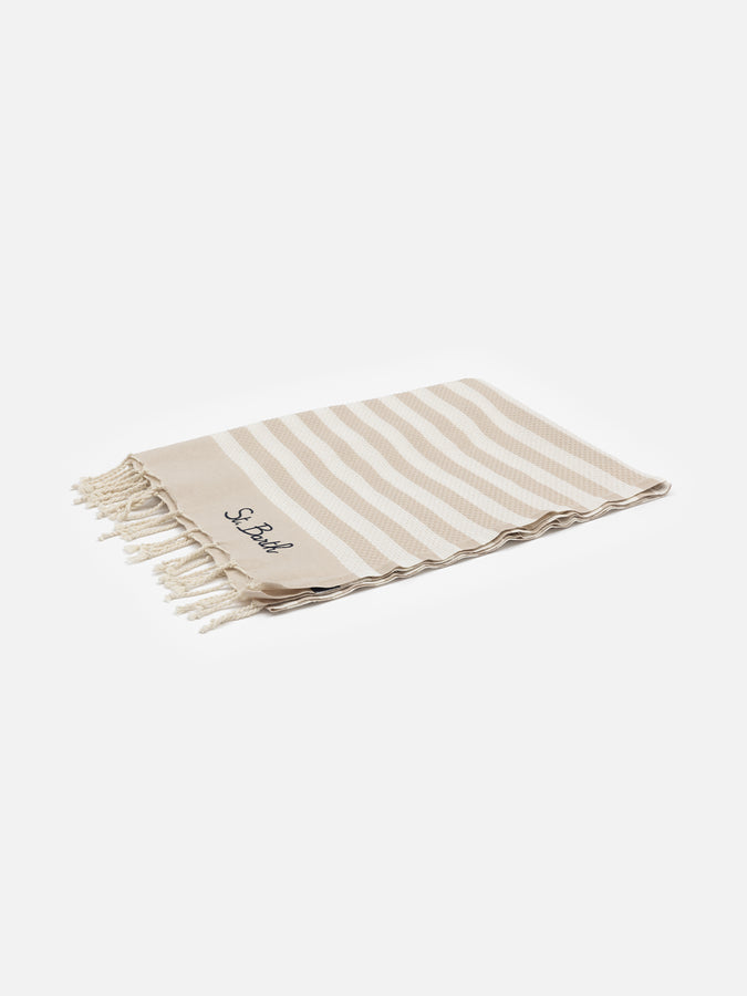 Mc2 Saint Barth Cotton beach towel Fouta with beige striped print Prezzo Ridotto
