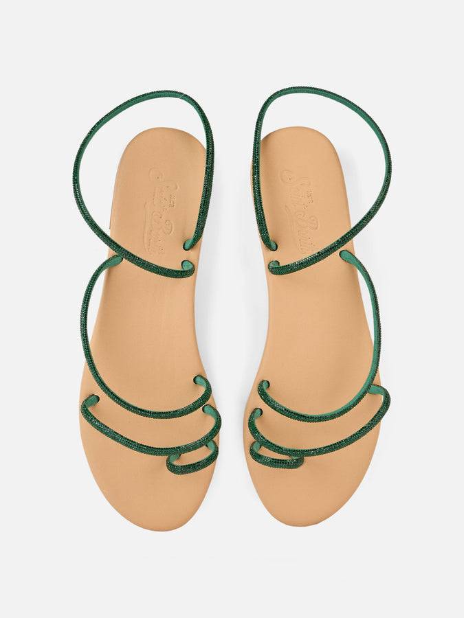 Mc2 Saint Barth Flat Ring Sandals with green rhinestones Negozio online di fabbrica