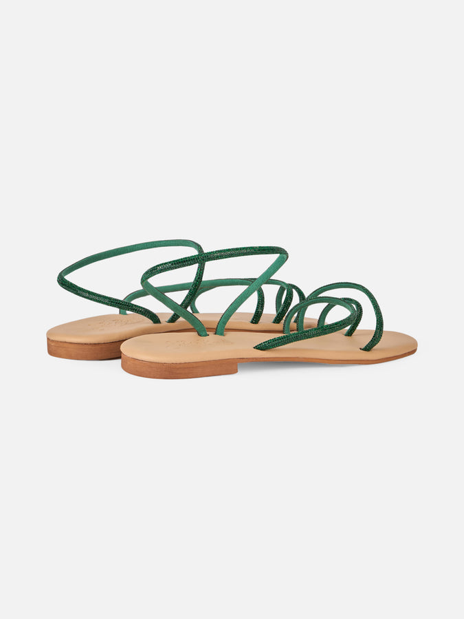Mc2 Saint Barth Flat Ring Sandals with green rhinestones Negozio online di fabbrica