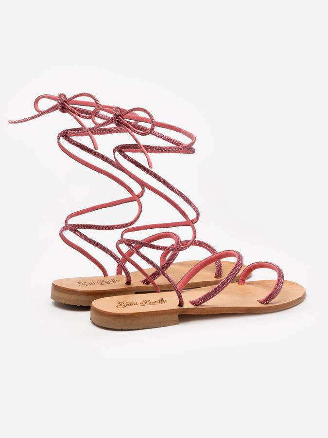 Mc2 Saint Barth Sandali flat avvolgenti con strass fucsia Offerta speciale