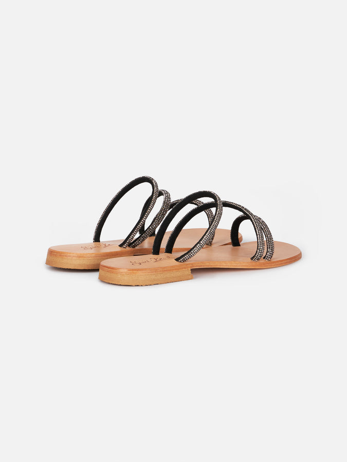 Mc2 Saint Barth Flat sandals Cora with black rhinestones Grande vendita