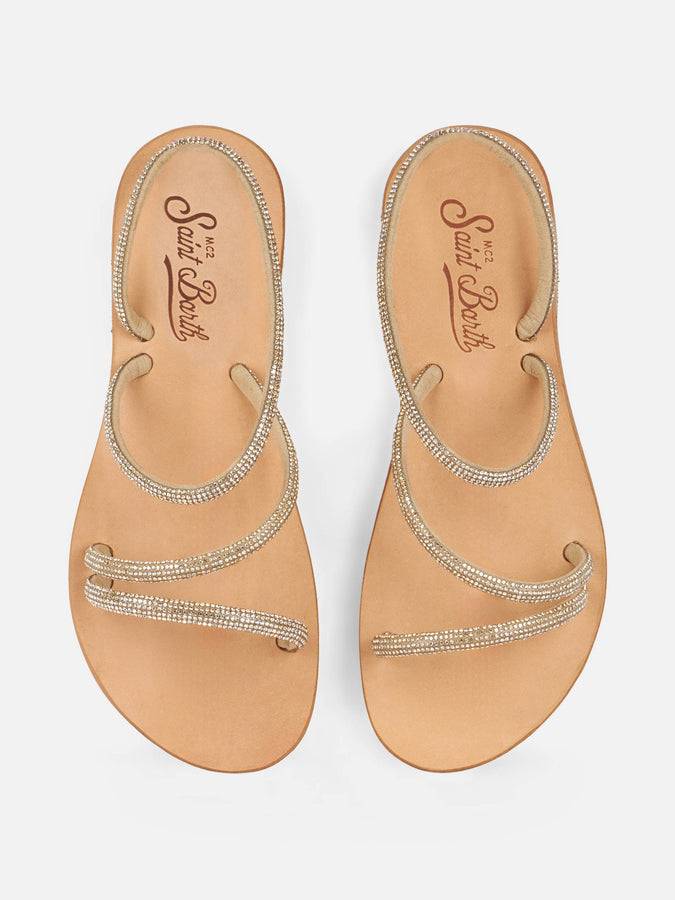 Mc2 Saint Barth Flat sandals Cora with gold rhinestones Flash Sale