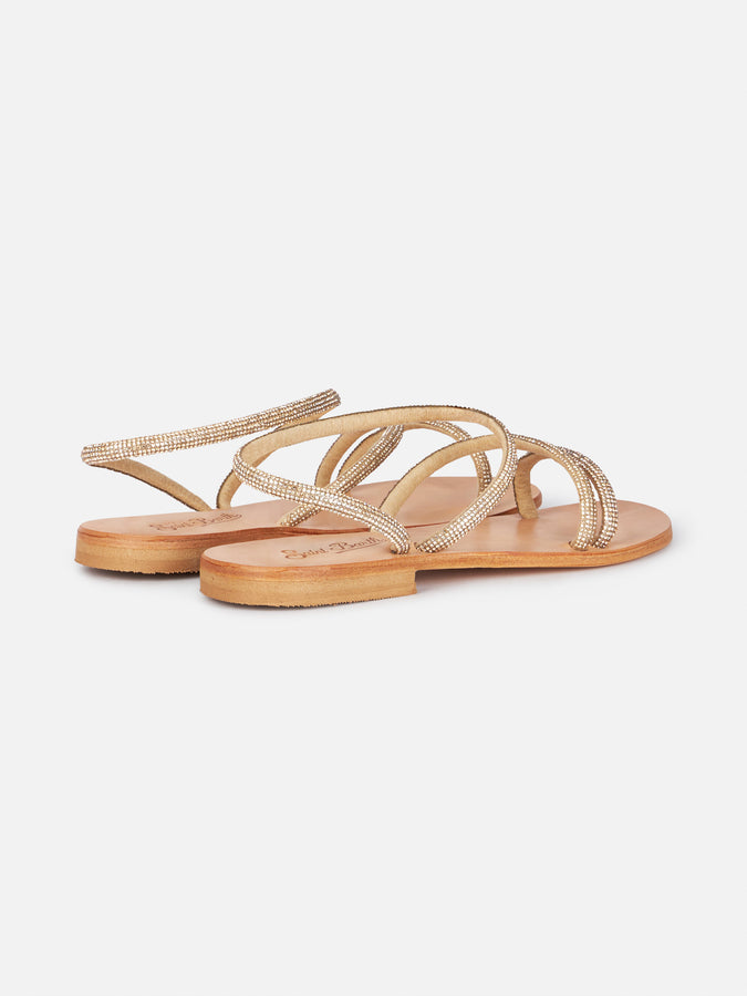Mc2 Saint Barth Flat sandals Cora with gold rhinestones Flash Sale