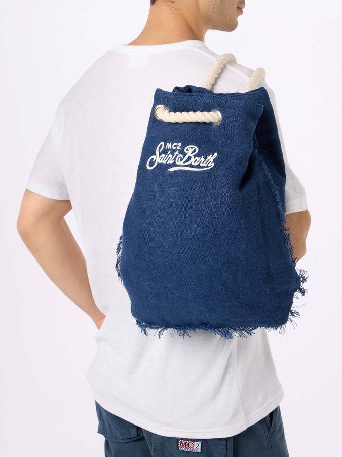 Mc2 Saint Barth Blue boat linen backpack Offerta temporanea