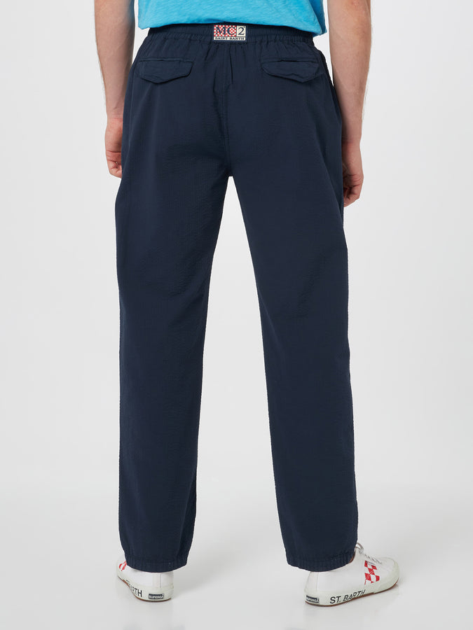 Mc2 Saint Barth Pantalone da uomo blu navy in cotone seersucker Relais Officina