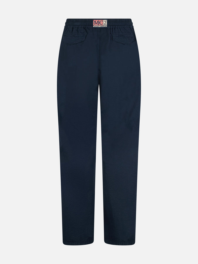 Mc2 Saint Barth Pantalone da uomo blu navy in cotone seersucker Relais Officina