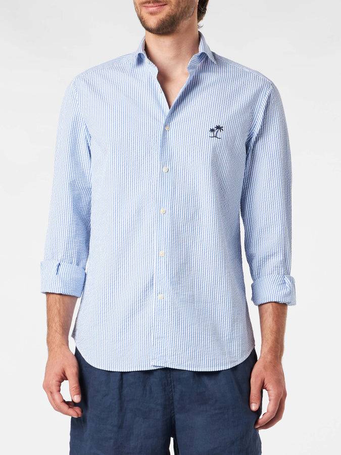 Mc2 Saint Barth Camicia da uomo Pamplona a righe in seersucker Black Friday Prezzi