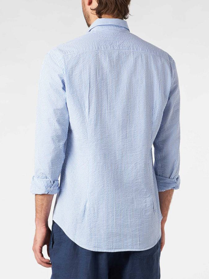 Mc2 Saint Barth Camicia da uomo Pamplona a righe in seersucker Black Friday Prezzi