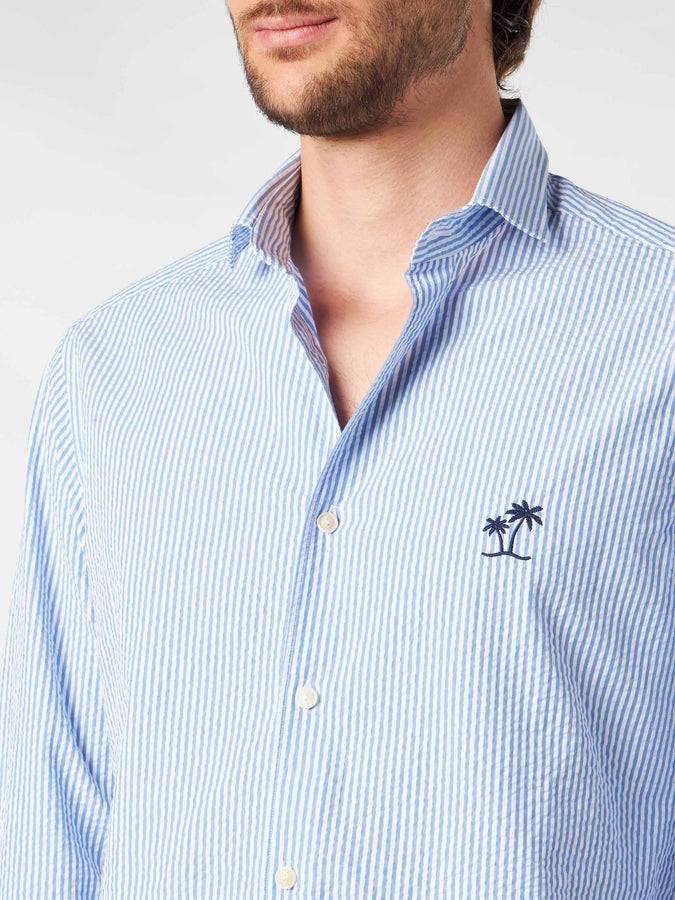 Mc2 Saint Barth Camicia da uomo Pamplona a righe in seersucker Black Friday Prezzi