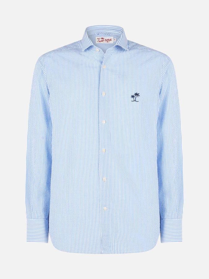 Mc2 Saint Barth Camicia da uomo Pamplona a righe in seersucker Black Friday Prezzi