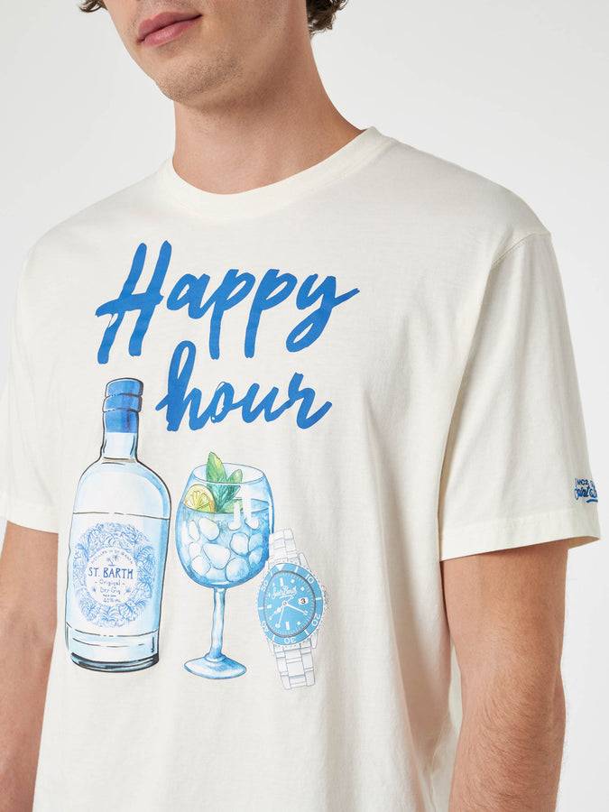 Mc2 Saint Barth T-shirt da uomo in cotone con stampa piazzata Happy Hour Italy