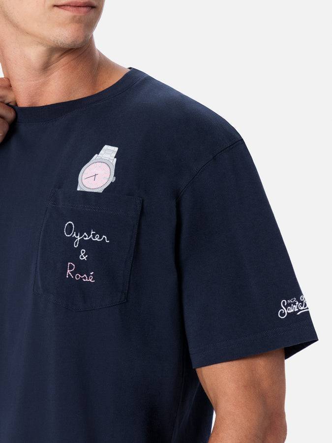 Mc2 Saint Barth Man cotton t-shirt Austin with watch print and embroidery Spedizione Gratuita