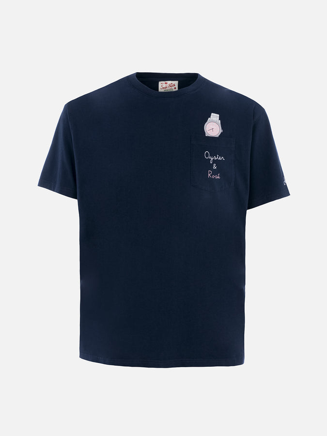 Mc2 Saint Barth Man cotton t-shirt Austin with watch print and embroidery Spedizione Gratuita