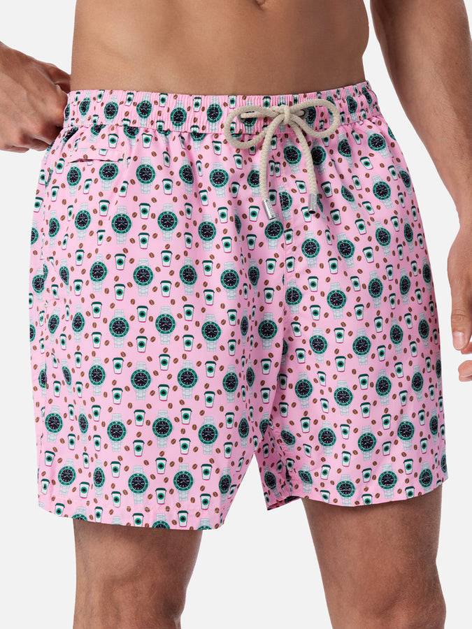 Mc2 Saint Barth Man lightweight fabric swim-shorts Lighting Micro Fantasy with watches print Pezzi Unici