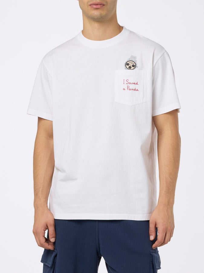 Mc2 Saint Barth Man cotton t-shirt Austin with watch print and embroidery Qualità Garantita