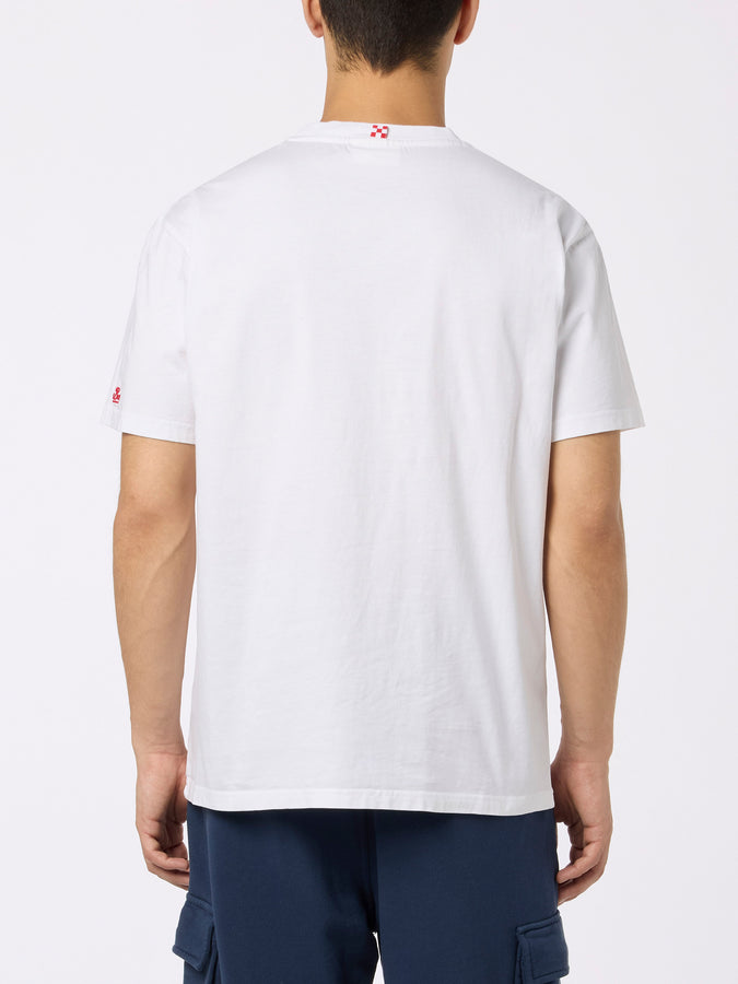 Mc2 Saint Barth Man cotton t-shirt Austin with watch print and embroidery Qualità Garantita