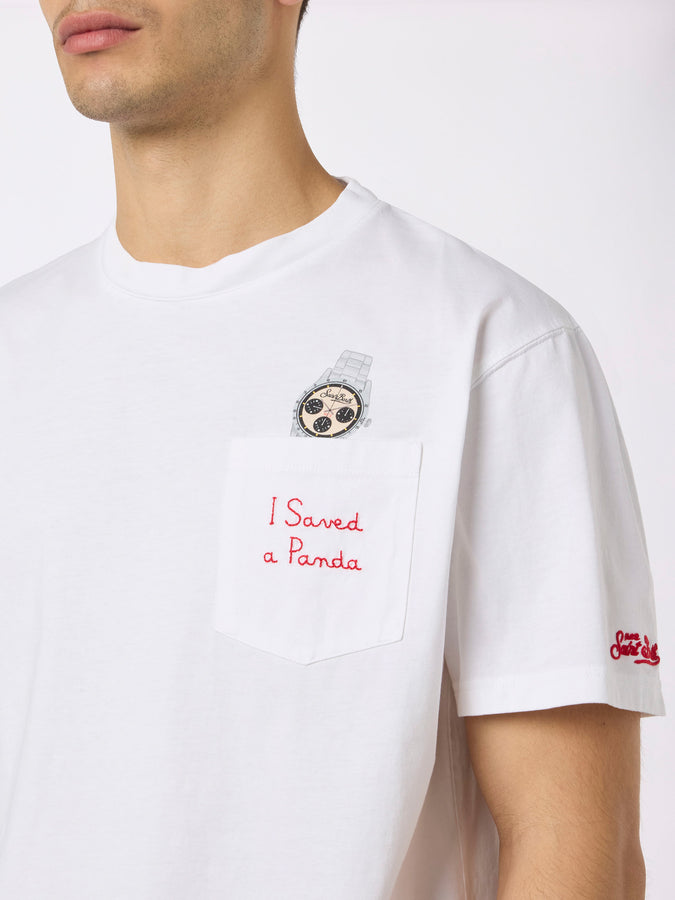 Mc2 Saint Barth Man cotton t-shirt Austin with watch print and embroidery Qualità Garantita