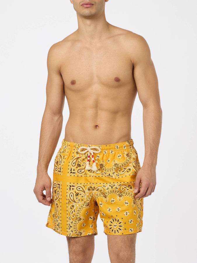 Mc2 Saint Barth Costume da bagno da uomo con stampa bandana ocra Consegna Veloce