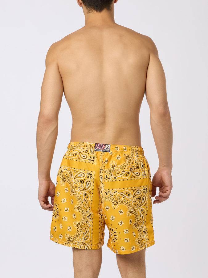 Mc2 Saint Barth Costume da bagno da uomo con stampa bandana ocra Consegna Veloce