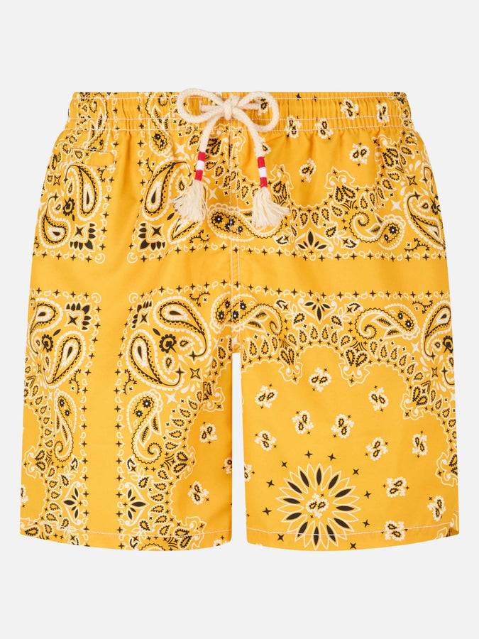 Mc2 Saint Barth Costume da bagno da uomo con stampa bandana ocra Consegna Veloce