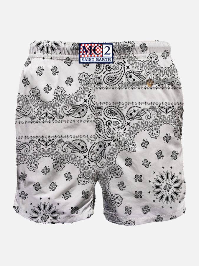 Mc2 Saint Barth Costume da bagno da uomo con stampa bandana bianca Sottocosto